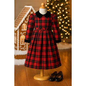 Vintage 1990s Bonnie Jean Girls Holiday Dress | Red & Black Plaid | Size 8